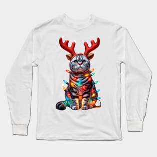 Christmas Red Nose American Shorthair Cat Long Sleeve T-Shirt